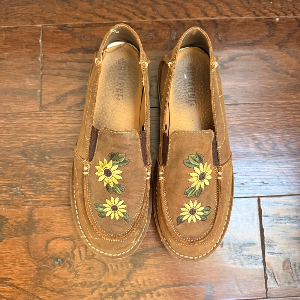 Shyanne Sunflower Tan Nubuck Leather Brown Moc Toe Slip on Loafers/Shoe,Flats~8